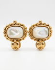 GAS BIJOUX - BOUCLES D'OREILLES AMARANTE CABOCHONS DORÉES CLIPS - NACRE BLANCHE