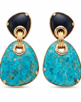 GAS BIJOUX - BOUCLES D'OREILLES SILIA GRAND MODELE TIGES DROITES DORÉES - TURQUOISE ET ONYX NOIR