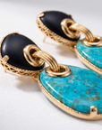 GAS BIJOUX - BOUCLES D'OREILLES SILIA GRAND MODELE TIGES DROITES DORÉES - TURQUOISE ET ONYX NOIR