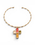 GAS BIJOUX - COLLIER BAMBOU DORE CROIX EMAILLÉE