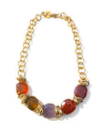 GAS BIJOUX - COLLIER SIRENA doré à l'or fin - Jaspe rouge, Cornaline, Citrine, Quartz rose