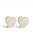 BY TOPAZE gold-plated heart stud earrings with white mother-of-pearl inlay, handmade in Marseille.
