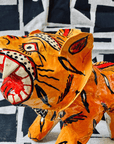 Statuette Tigre Tête Articulée, Papier Mâché, Inde