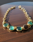 GAS BIJOUX - COLLIER SIRENA doré à l'or fin - Aventurine verte, Agate verte, Agate noire (Onyx), Labradorite, Jaspe rouge sombre