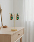 GAS BIJOUX - Boucles d'oreilles OREA dorées à l'or fin - Onyx vert, oeil de tigre et malachite