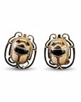 GAS BIJOUX - Boucles d'oreilles puces SCARABEA dorées à l'or fin - Email beige et noir