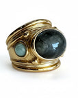 GAS BIJOUX - Bague SIMONE dorée à l'or fin - Labradorite et Apatites - Taille M