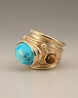 GAS BIJOUX - BAGUE SIMONE TURQUOISE et oeil de tigre dorée à l'or fin - Taille S