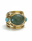 GAS BIJOUX - Bague SIMONE dorée à l'or fin - Aventurine et Apatite - Taille L