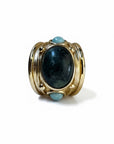 GAS BIJOUX - Bague SIMONE dorée à l'or fin - Onyx noir et apatite - TAILLE XL