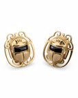 GAS BIJOUX - Boucles d'oreilles puces SCARABEA dorées à l'or fin - Email beige et noir
