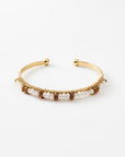 GAS BIJOUX - BRACELET LYRE GM doré à l'or fin - Nacre blanche et oeil de tigre