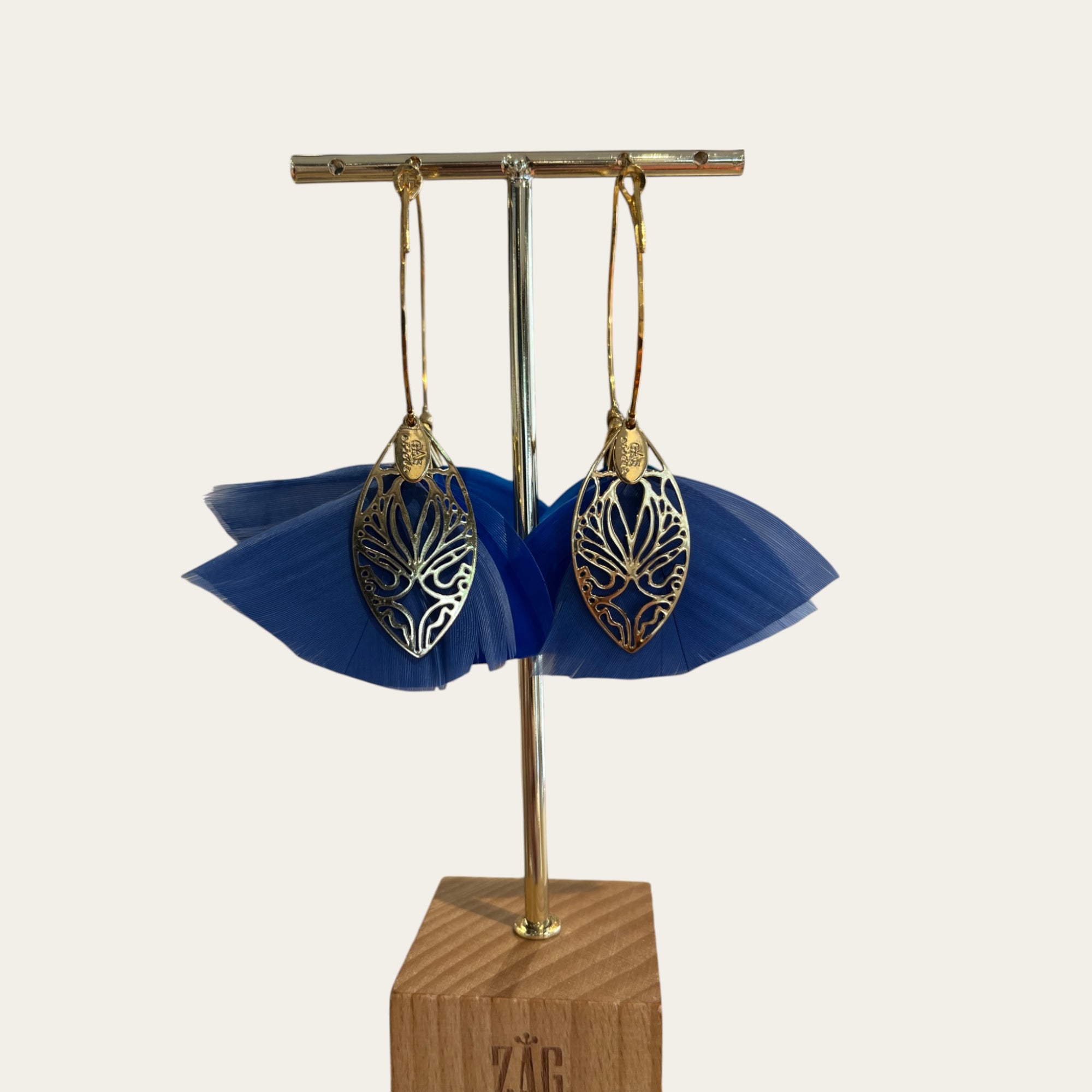 GAS BIJOUX - Créoles MARLY dorées à l'or fin grand modèle - Bleu