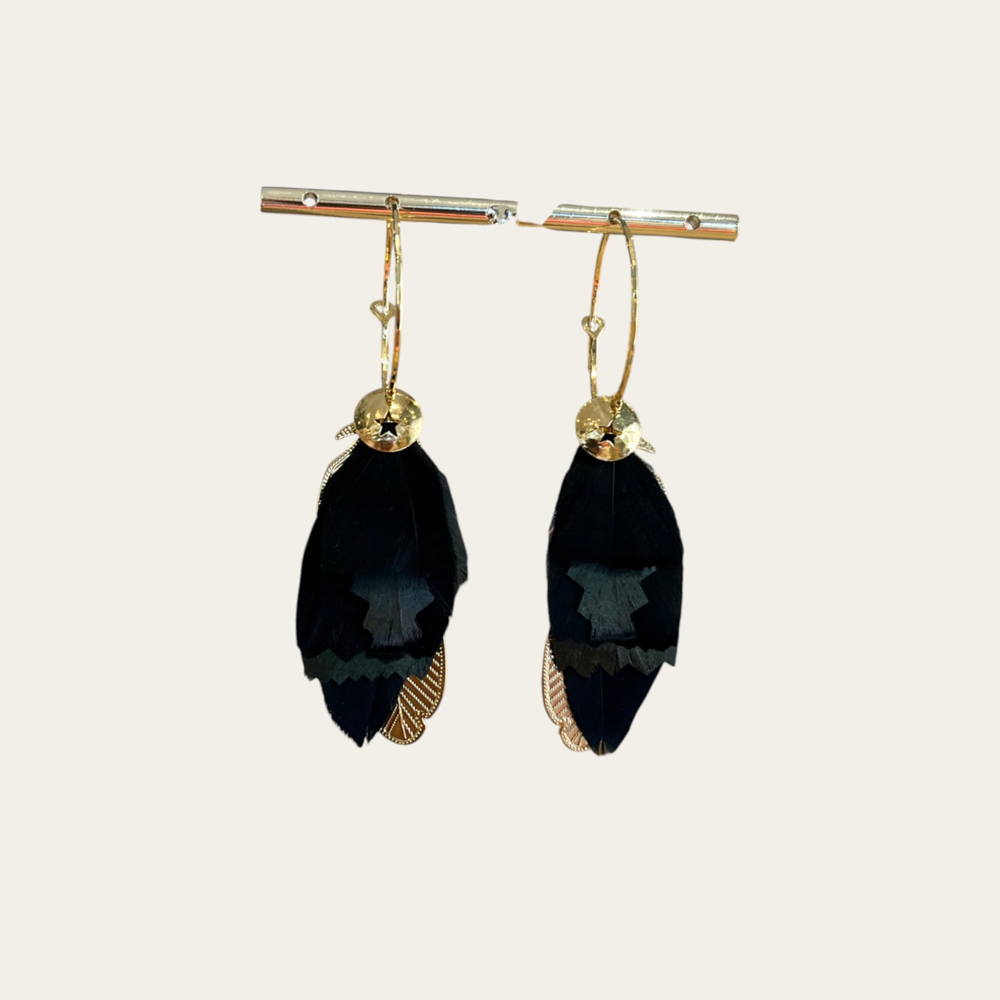 Boucles d'oreilles Sao grand modèle dorées - Noir