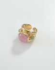 GAS BIJOUX - BAGUE SIMONE dorée à l'or fin - Quartz rose et Aventurine - Taille M