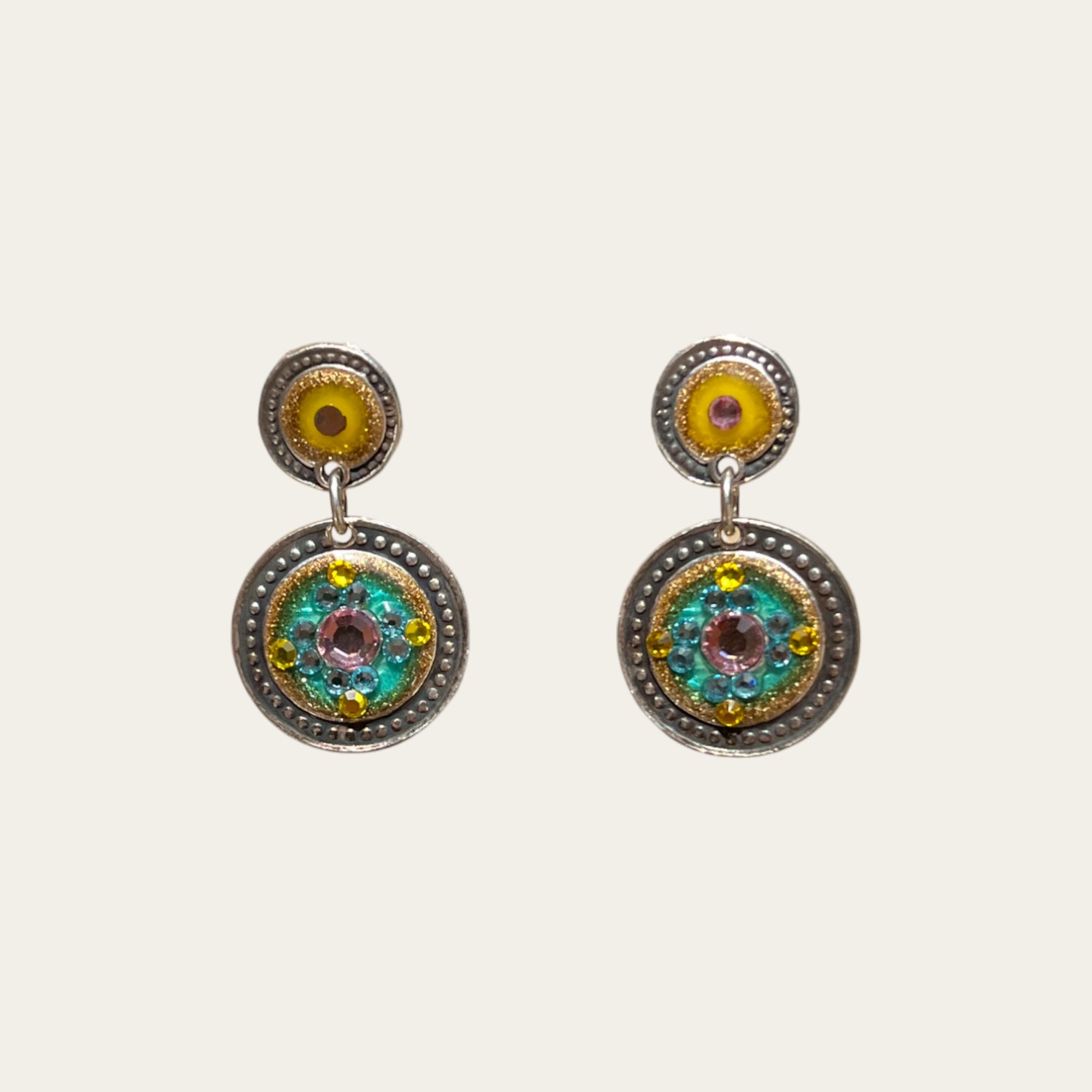 GAS BIJOUX - Boucles d'oreilles Sequin argentées - Jaune et Bleu