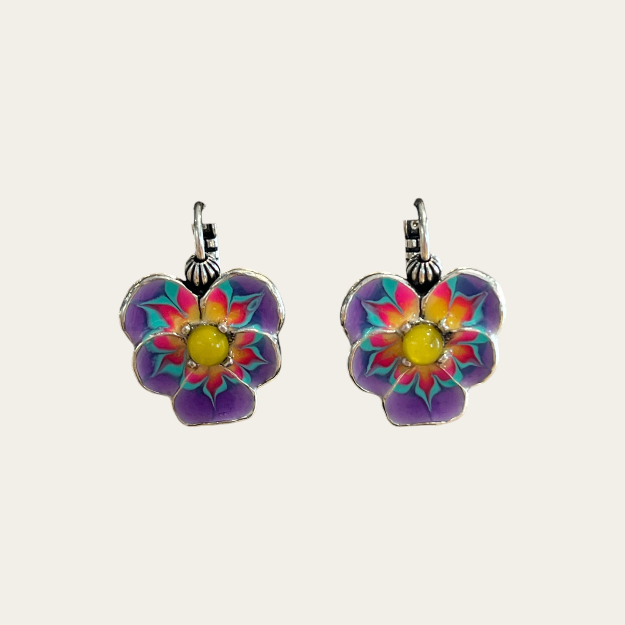 GAS BIJOUX - Boucles d'oreilles Pensée émail argentées- violet
