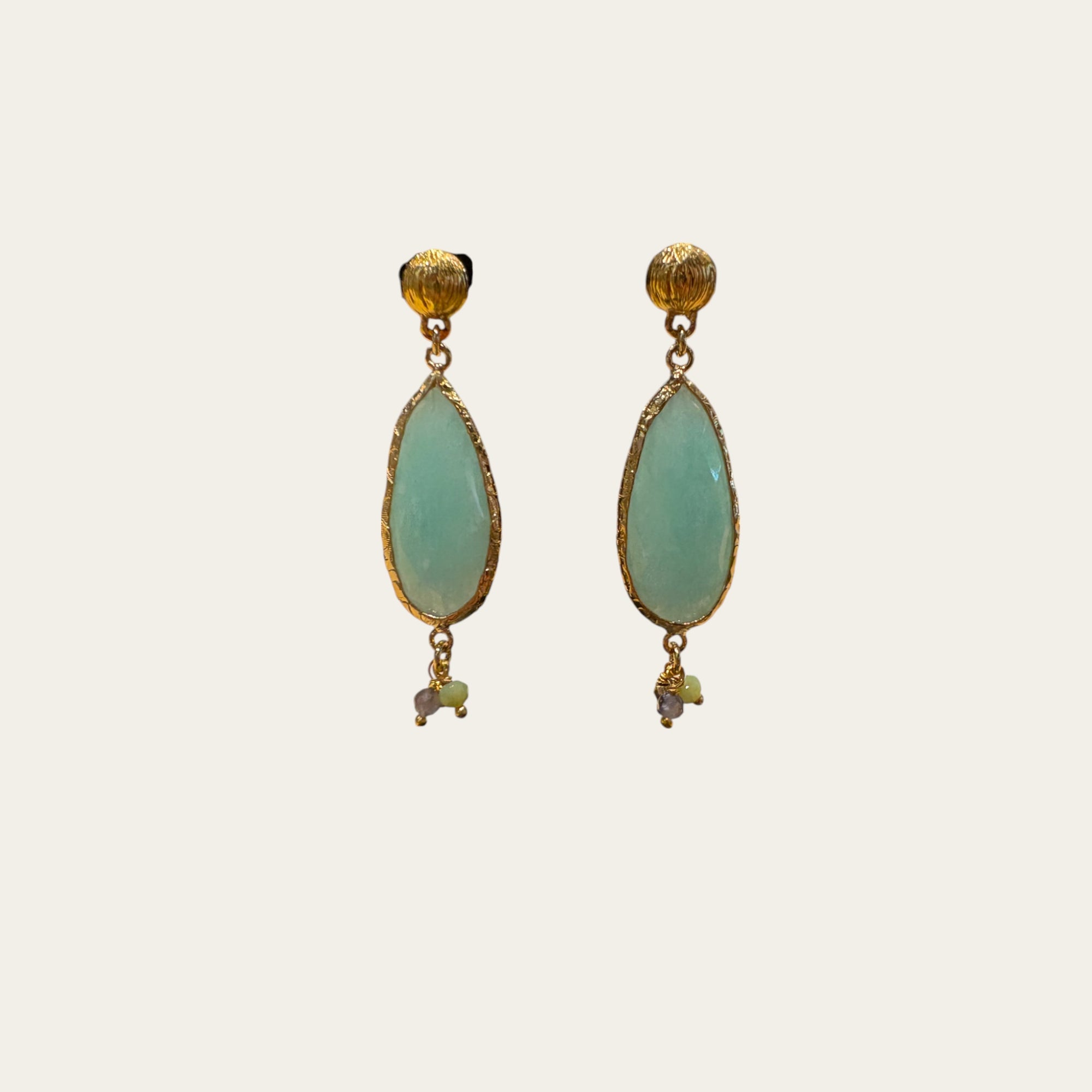 GAS BIJOUX - Boucles d'oreilles Serti Goutte petit modèle dorées - Nacre bleu
