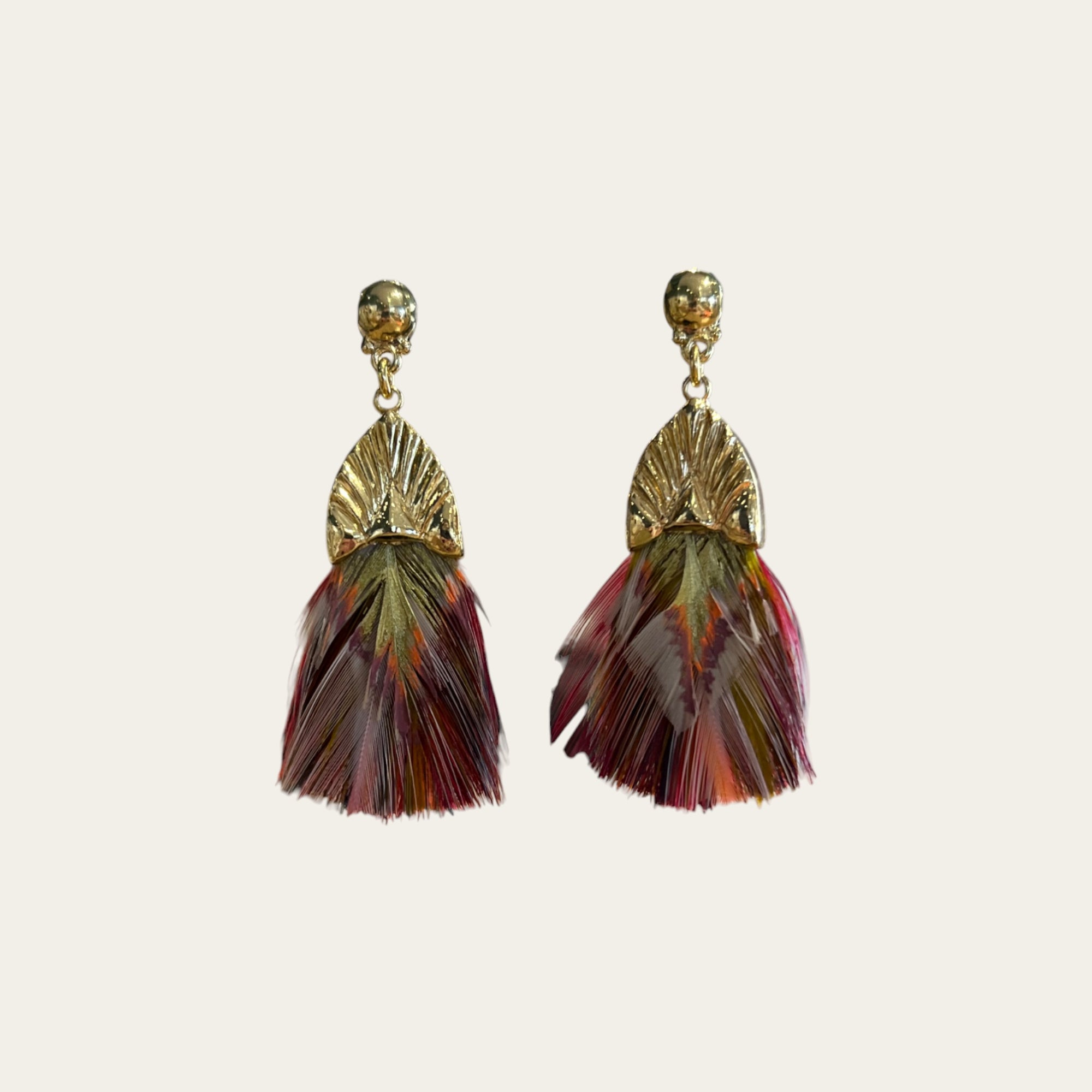 GAS BIJOUX -Boucles d'oreilles Plumette dorées - Rouge