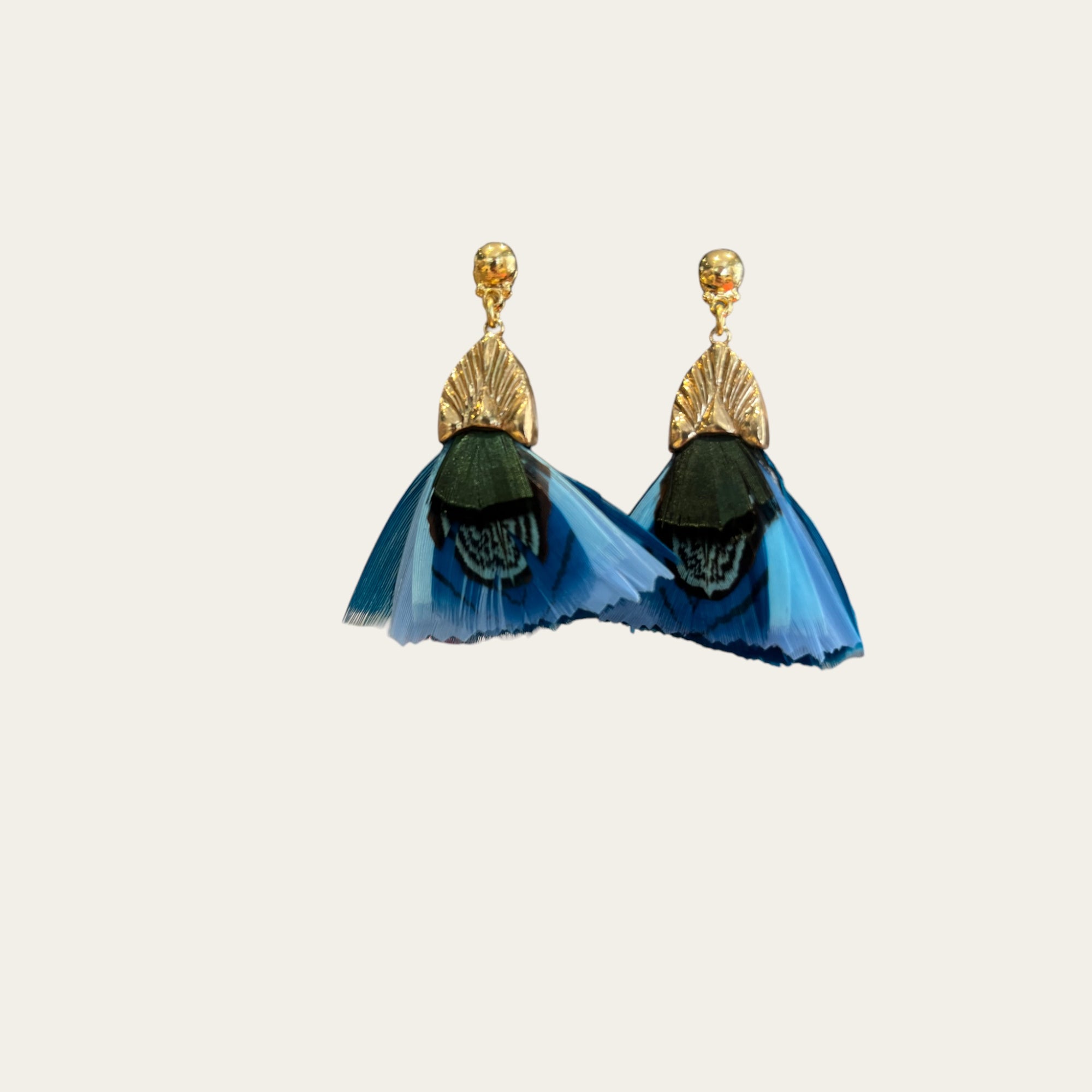 GAS BIJOUX -Boucles d'oreilles Plumette dorées - Bleu