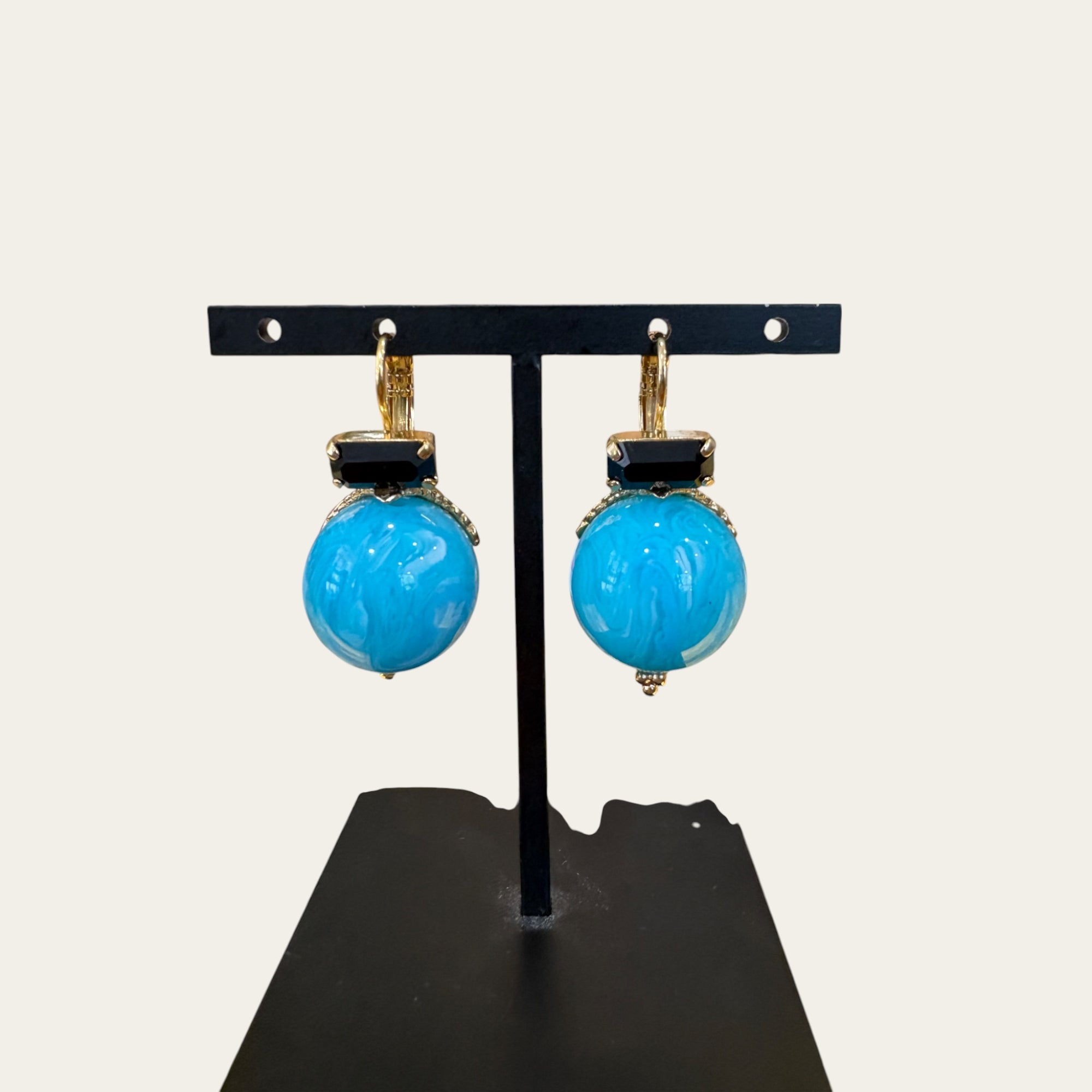GAS BIJOUX - Boucles d'oreilles Boule Chinoises dorées - Bleu et noir