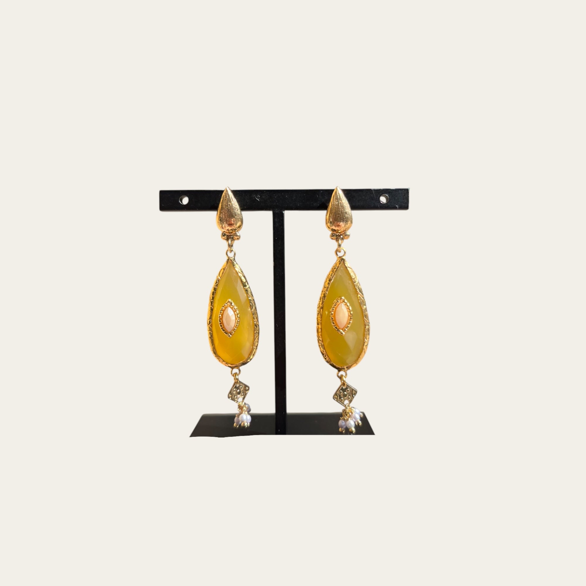 GAS BIJOUX - Boucles d'oreilles Serti Goutte doré - Jaune
