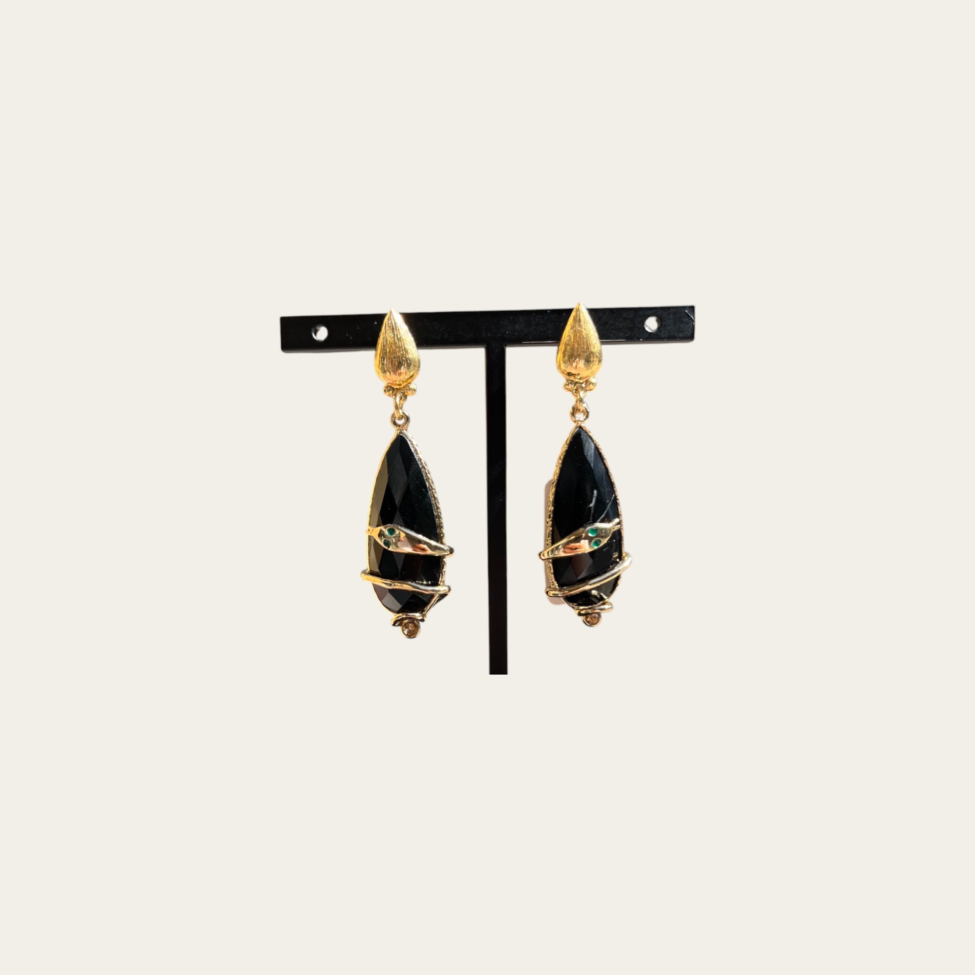 GAS BIJOUX - Boucles d'oreilles Serti Goutte Serpent doré - Noir