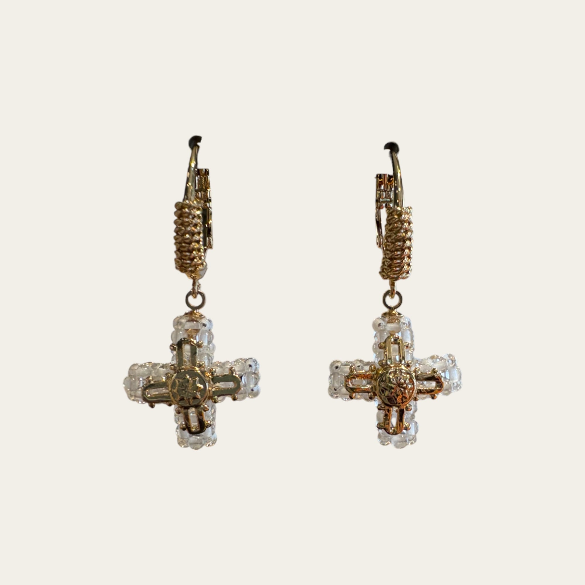 GAS BIJOUX - Boucles d'oreilles TAO CROIX YUCA dorées - Perles blanches