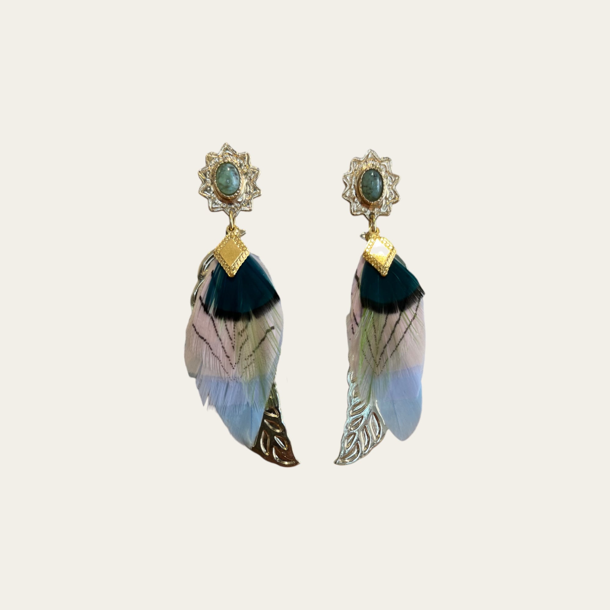 Boucles d'oreilles Sao petit modèle dorées - Vert