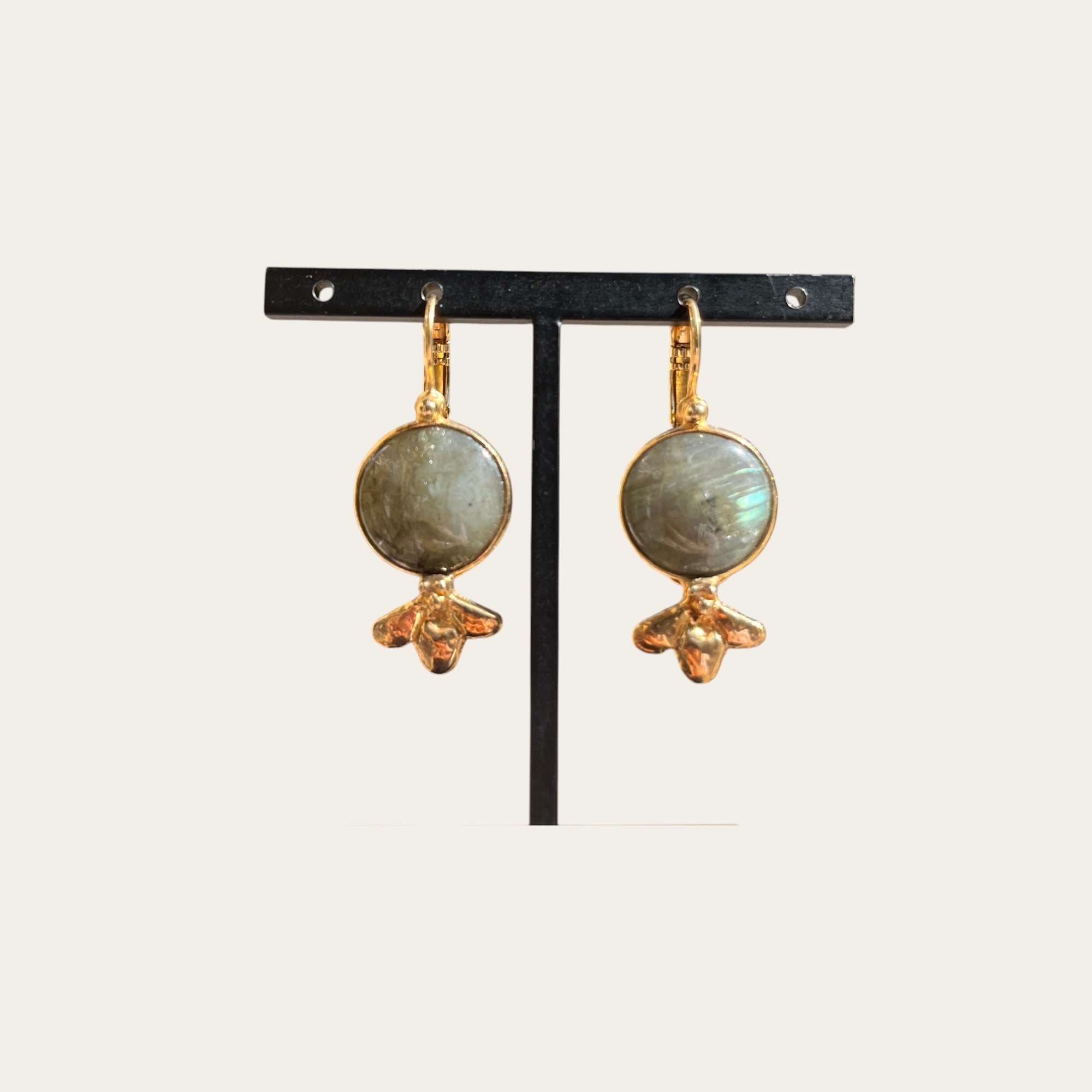 GAS BIJOUX - Boucles d'oreilles Serti dorées - Labradorite