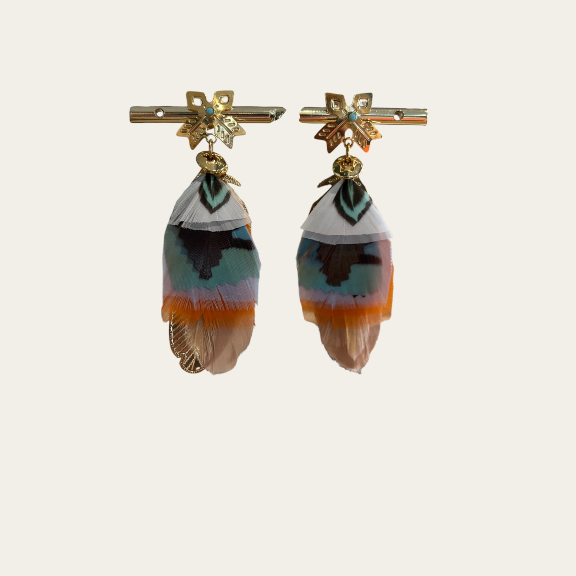 Boucles d'oreilles Sao petit modèle dorées - Bleu