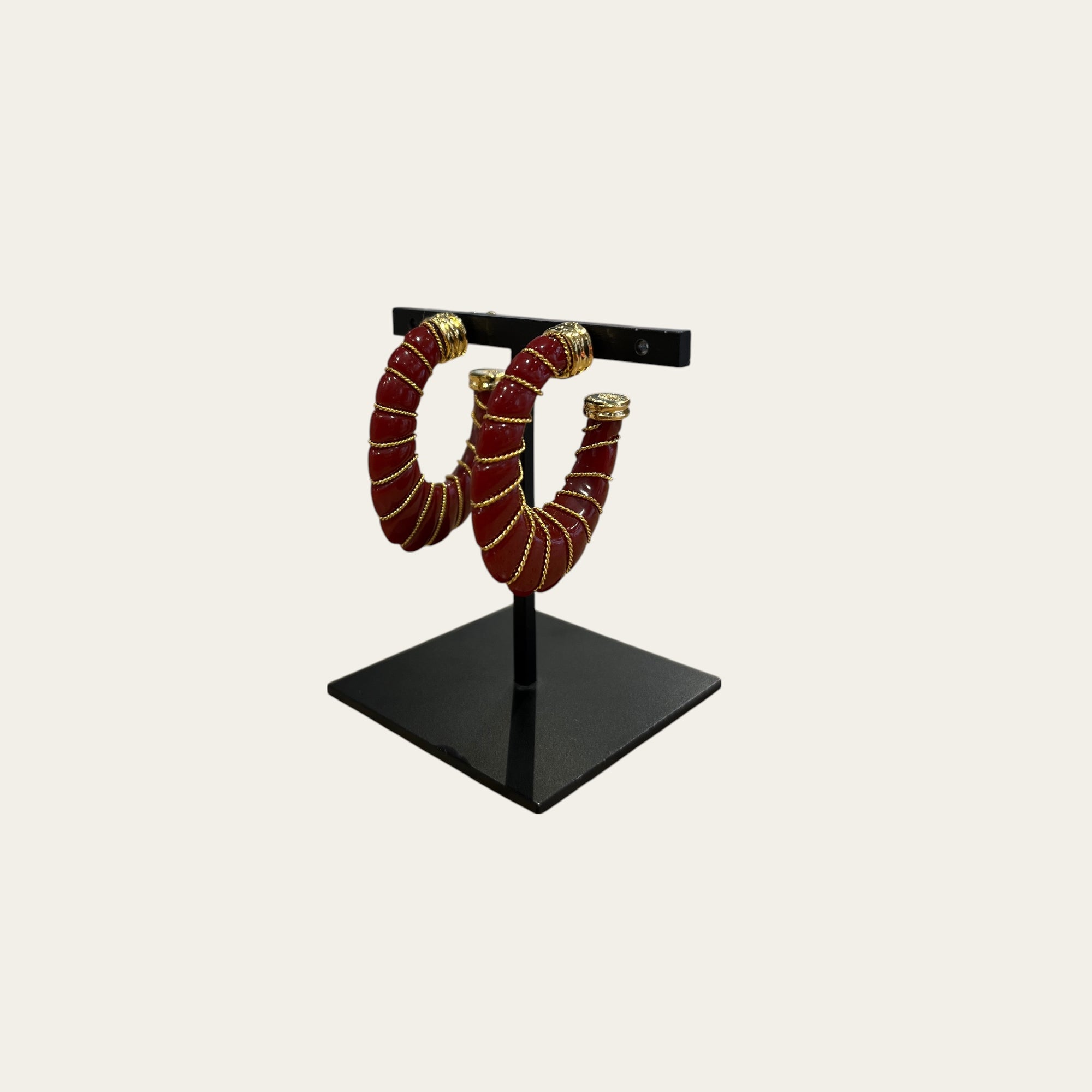 GAS BIJOUX - Boucles d'oreilles CYCLADE petit modèle acétate dorées à l'or fin - Rouge