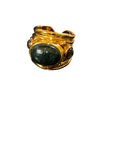 GAS BIJOUX - Bague SIMONE dorée à l'or fin - JASPE VERT FONCE et LABRADORITE TAILLE M