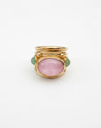 GAS BIJOUX - BAGUE SIMONE dorée à l'or fin - Quartz rose et Aventurine - Taille M