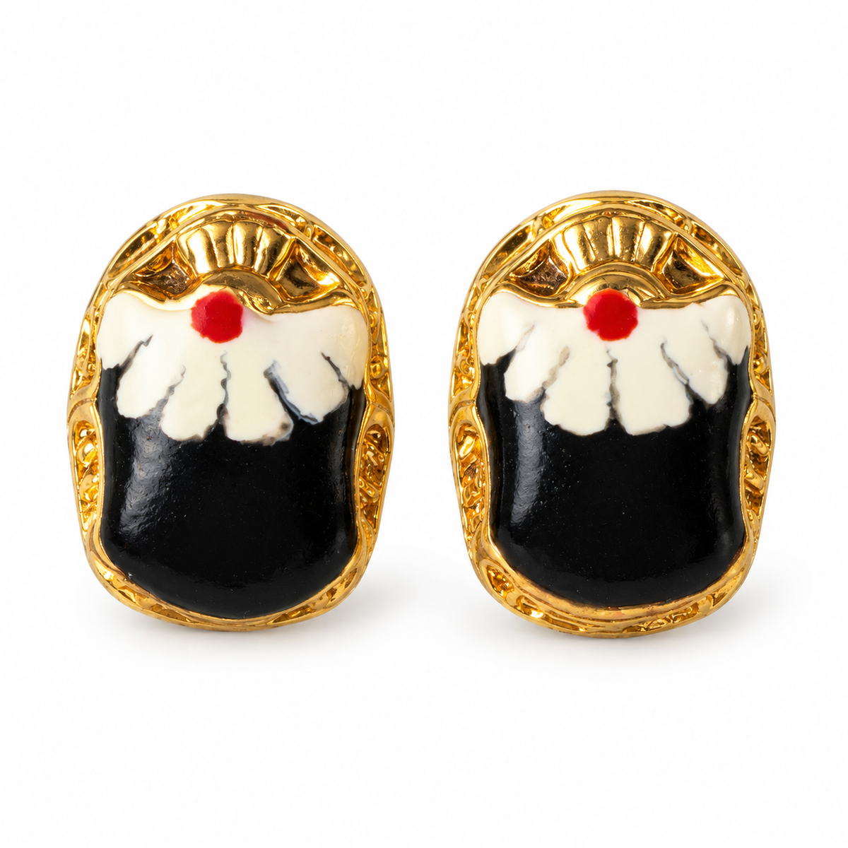 GAS BIJOUX - BOUCLES D'OREILLES PUCES SCARAMOUCHE ÉMAIL - MÉTAL DORÉ