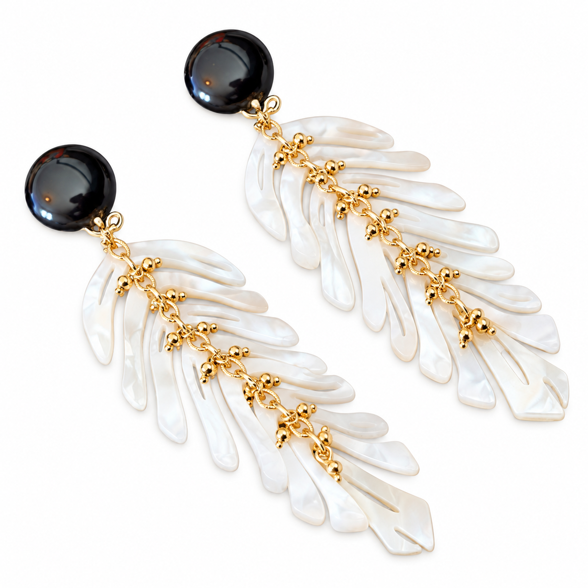 GAS BIJOUX - BOUCLES D'OREILLES CAVALLO ACÉTATE BLANC - EMBOUTS ACÉTATE NOIR