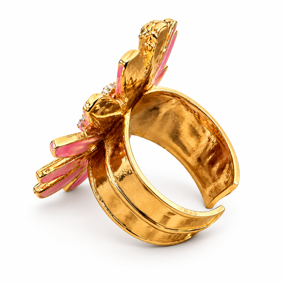 GAS BIJOUX - BAGUE FLOWER TONS DE MAUVE ET JAUNE - MÉTAL DORÉ - AJUSTABLE