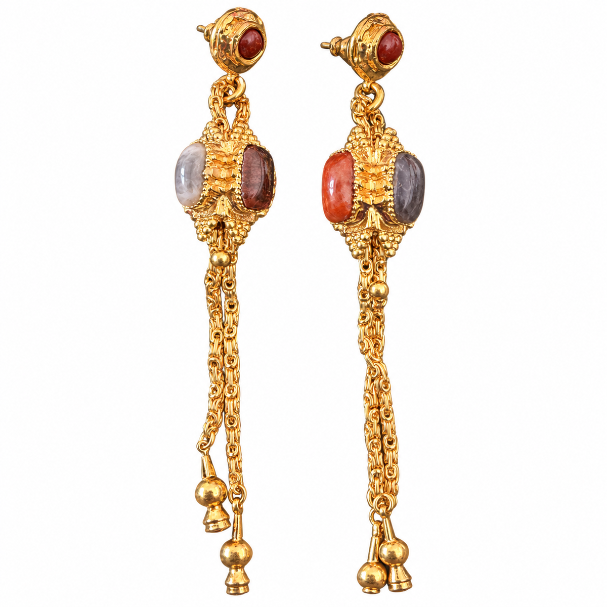 GAS BIJOUX - BOUCLES D'OREILLES SERTI TALISMAN GRAND MODELE - METAL DORÉ -PIERRES NATURELLES