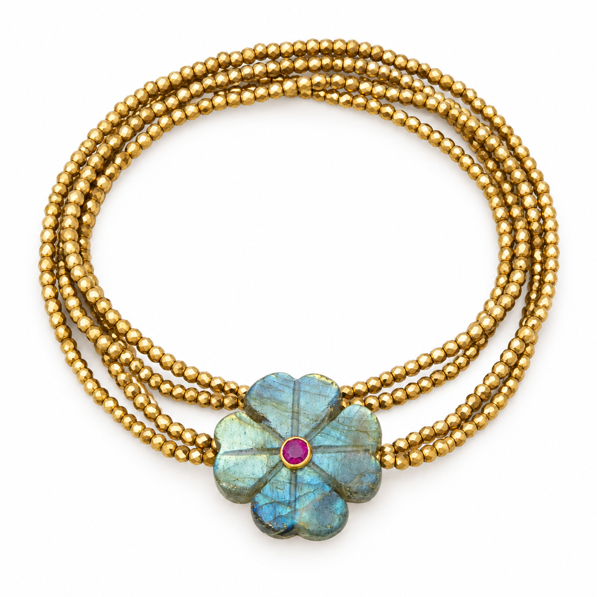 LE MONDE EST STONE - SAUTOIR ÉLASTIQUE FLOWER LABRADORITE