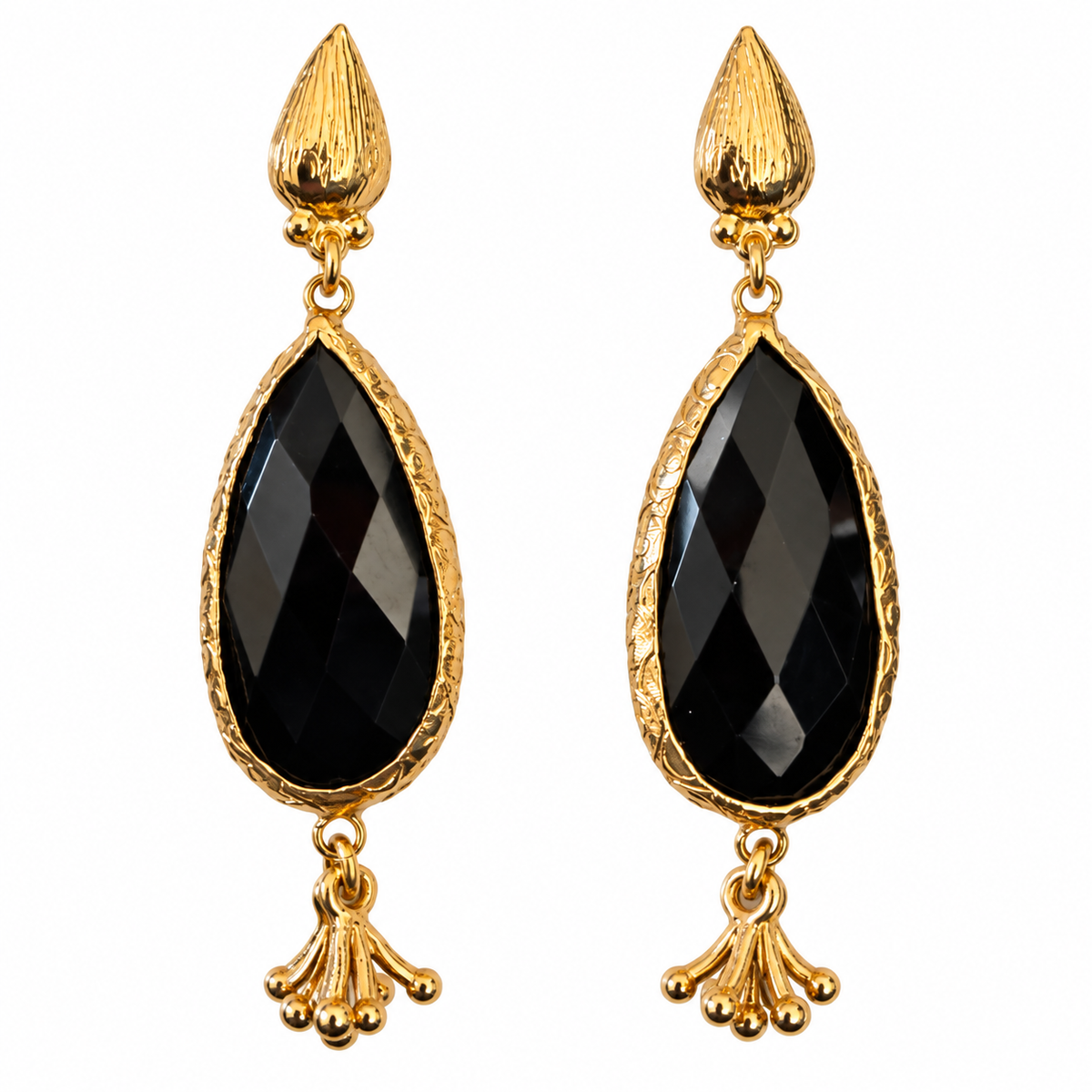 GAS BIJOUX - BOUCLES D'OREILLES SERTI GOUTTE PETIT MODELE - ONYX - METAL DORÉ