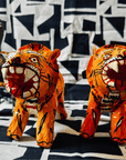 Statuette Tigre Tête Articulée, Papier Mâché, Inde