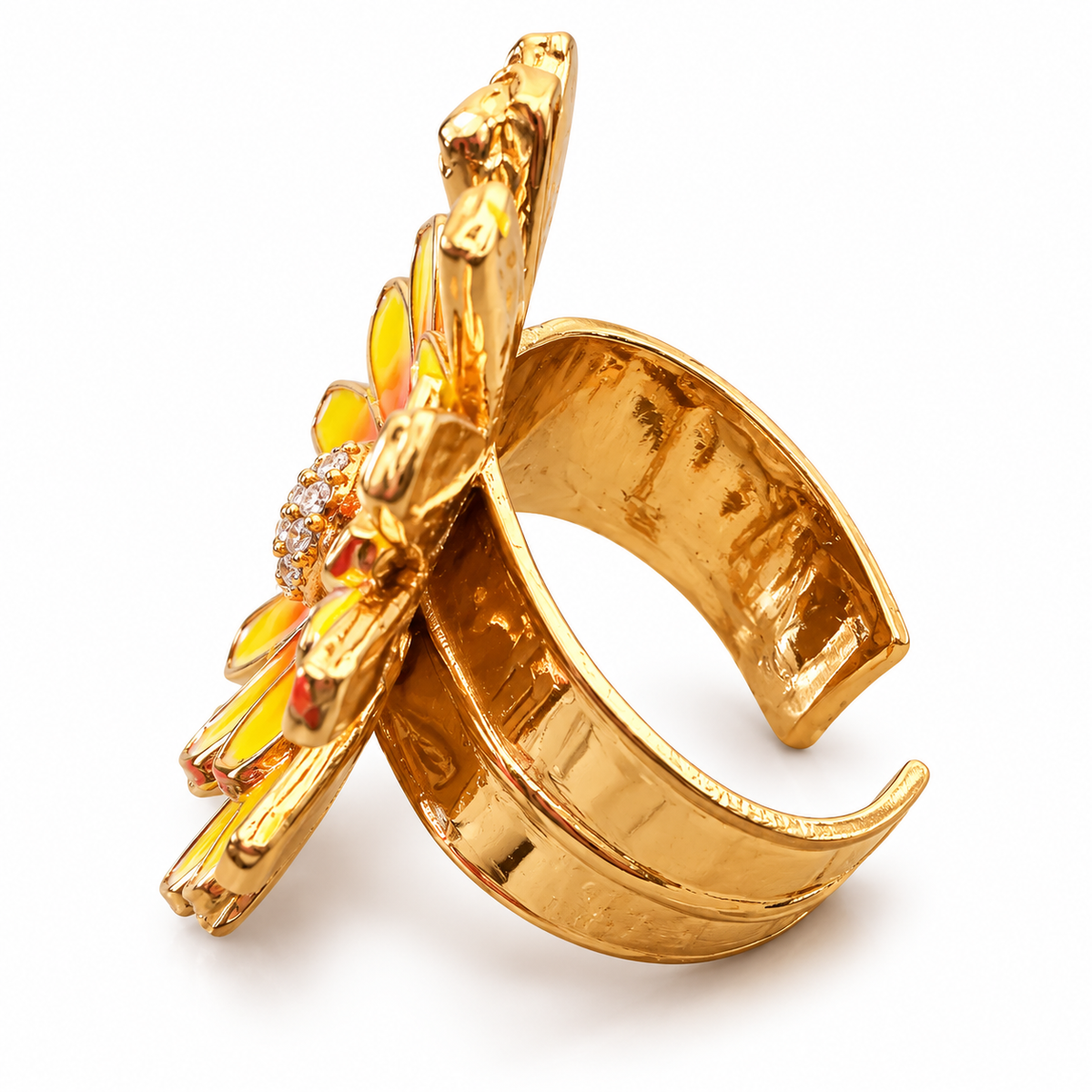 GAS BIJOUX - BAGUE FLOWER TONS DE JAUNE - METAL DORÉ - AJUSTABLE