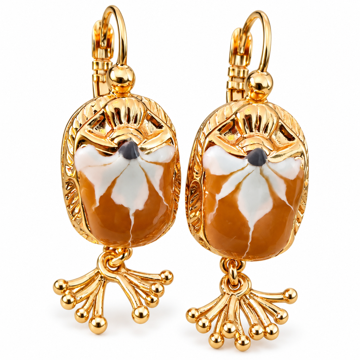 GAS BIJOUX - BOUCLES D'OREILLES SCARMOUCHE BIS - EMAIL MARRON - METAL DORÉ