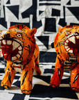 Statuette Tigre Tête Articulée, Papier Mâché, Inde