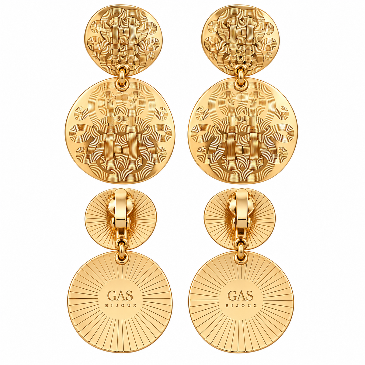 GAS BIJOUX - BOUCLES D'OREILLES DIVA DOUBLE NUAGE PETITE MODELE - CLIPS - MÉTAL DORÉ