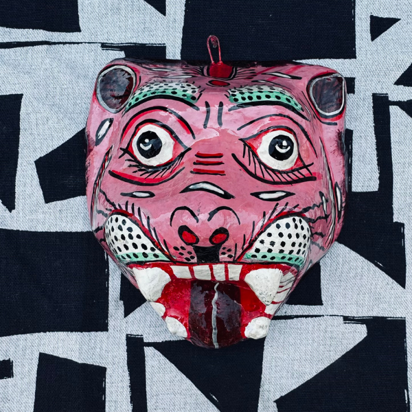 Masque décoration murale Inde tigre rose 21cm papier mâché
