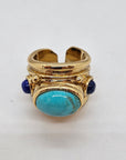 GAS BIJOUX - Bague Simone dorée - Turquoise et lapis  ( Taille 50 )