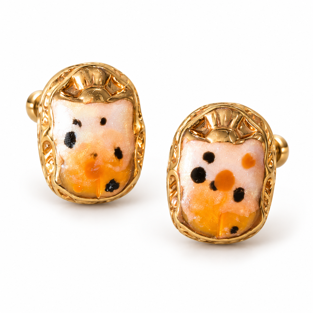 GAS BIJOUX - BOUCLES D'OREILLES PUCES SCARAMOUCHE EMAIL - METAL DORÉ