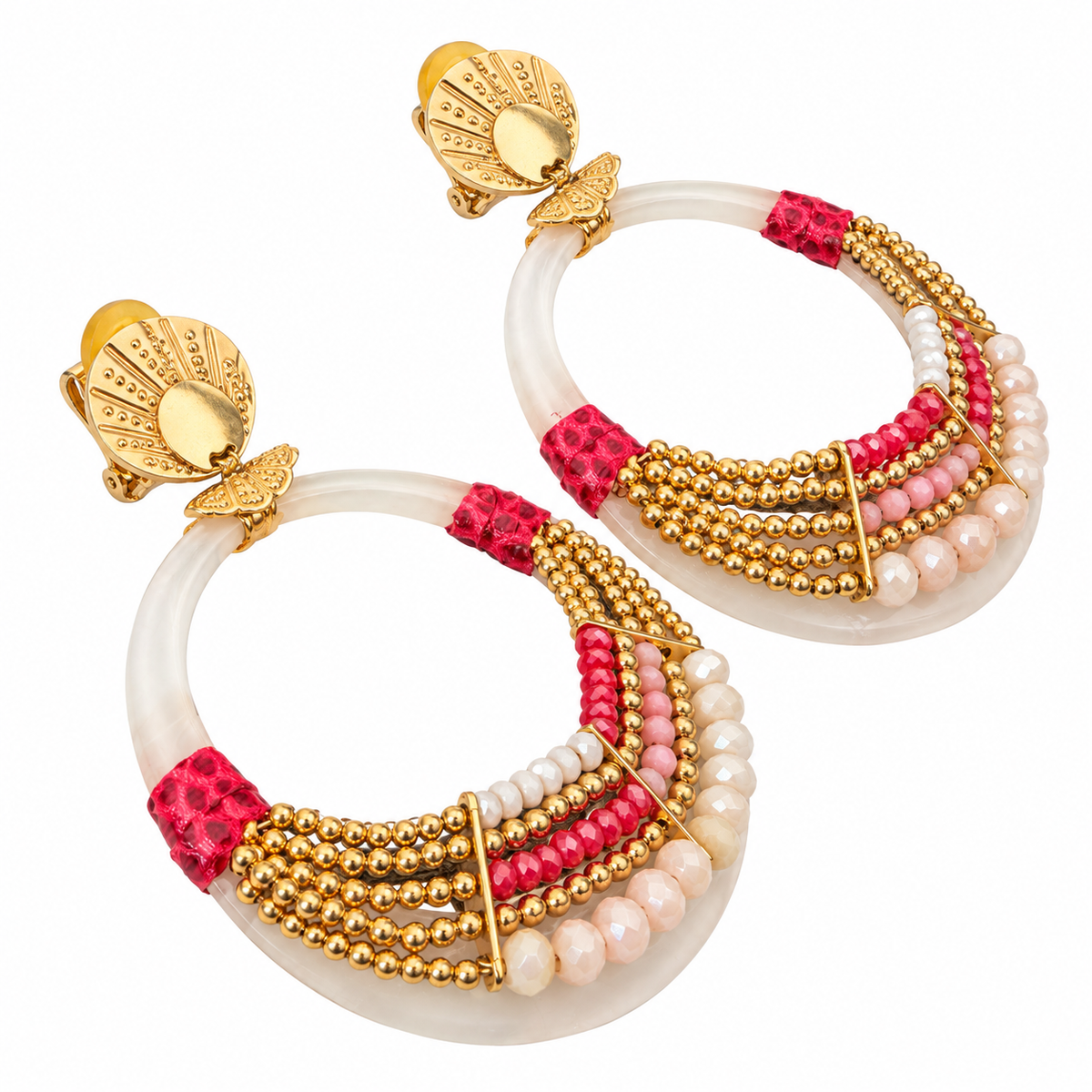 GAS BIJOUX - BOUCLES D'OREILLES CLIPS ACÉTATE - MÉTAL DORÉ - TONS DE ROSE