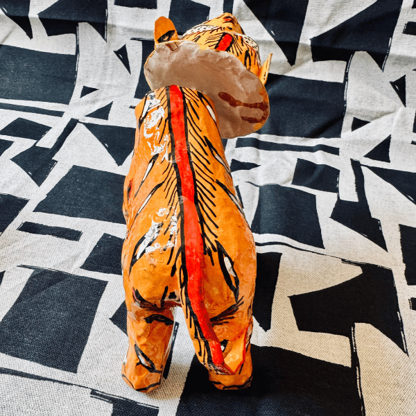 Statuette Tigre Tête Articulée, Papier Mâché, Inde